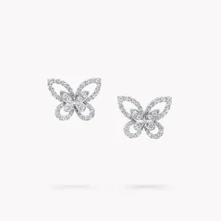 Graff Butterfly Silhouette Diamond Mini Stud Earrings^ White Gold|Butterfly