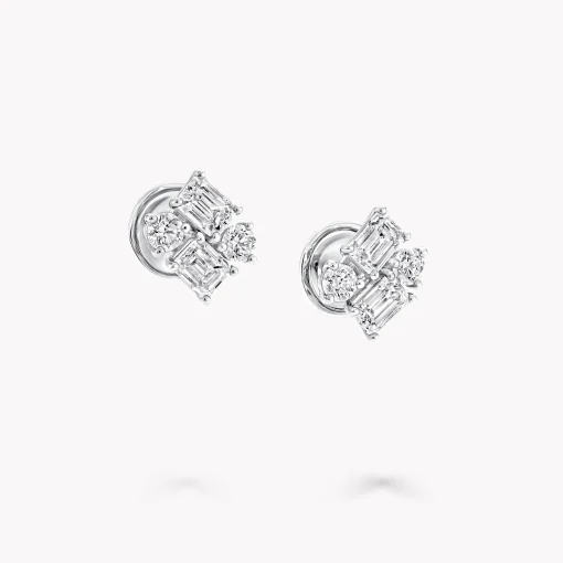 Graff Emerald Cut and Round Diamond Earrings^ Bridal Jewelry|White Diamond