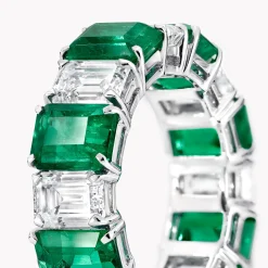 Graff Emerald Cut Emerald and Diamond Wedding Band^ Eternity Rings|For Her