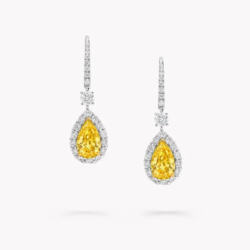 Graff Icon Pear Shape Yellow and White Diamond Earrings^ Bridal Jewelry|Yellow Diamond