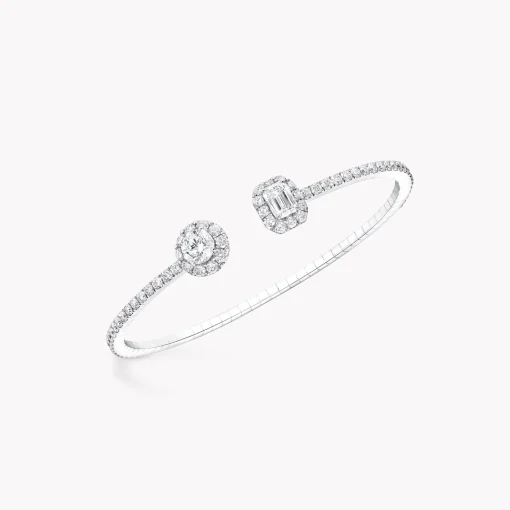 Graff Icon Round and Emerald Cut Open Diamond Bangle^ White Gold|Icon