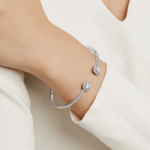 Graff Icon Round and Emerald Cut Open Diamond Bangle^ White Gold|Icon
