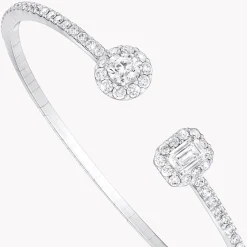 Graff Icon Round and Emerald Cut Open Diamond Bangle^ White Gold|Icon
