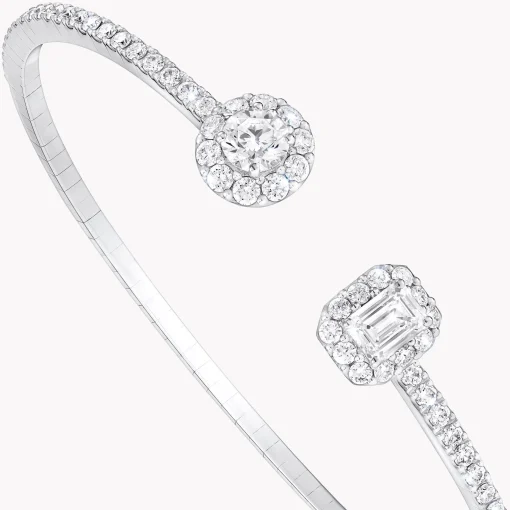 Graff Icon Round and Emerald Cut Open Diamond Bangle^ White Gold|Icon