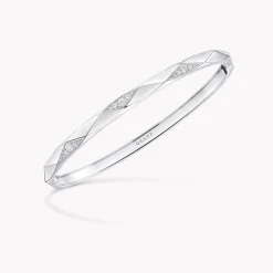 Graff Laurence Signature Faceted Pavé Diamond Bangle^ White Gold|White Diamond