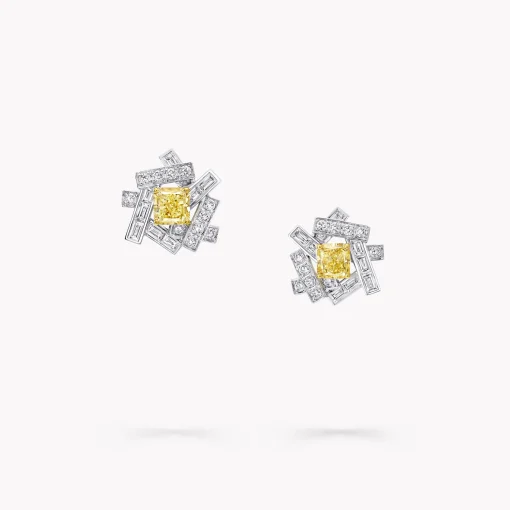 Graff Threads Yellow and White Diamond Stud Earrings^ Bridal Jewelry|Yellow Diamond