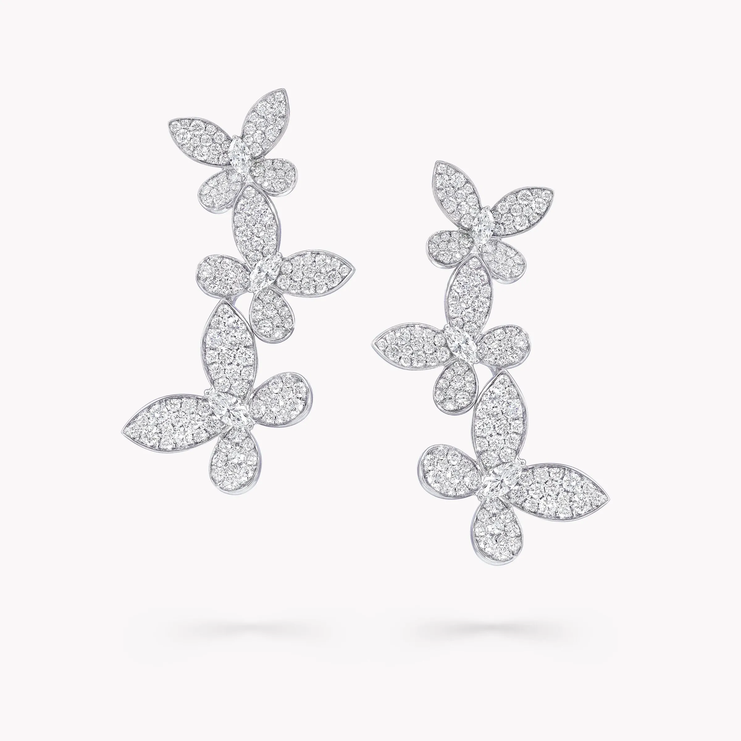 Graff Triple Pavé Butterfly Diamond Drop Earrings^ White Diamond|Butterfly