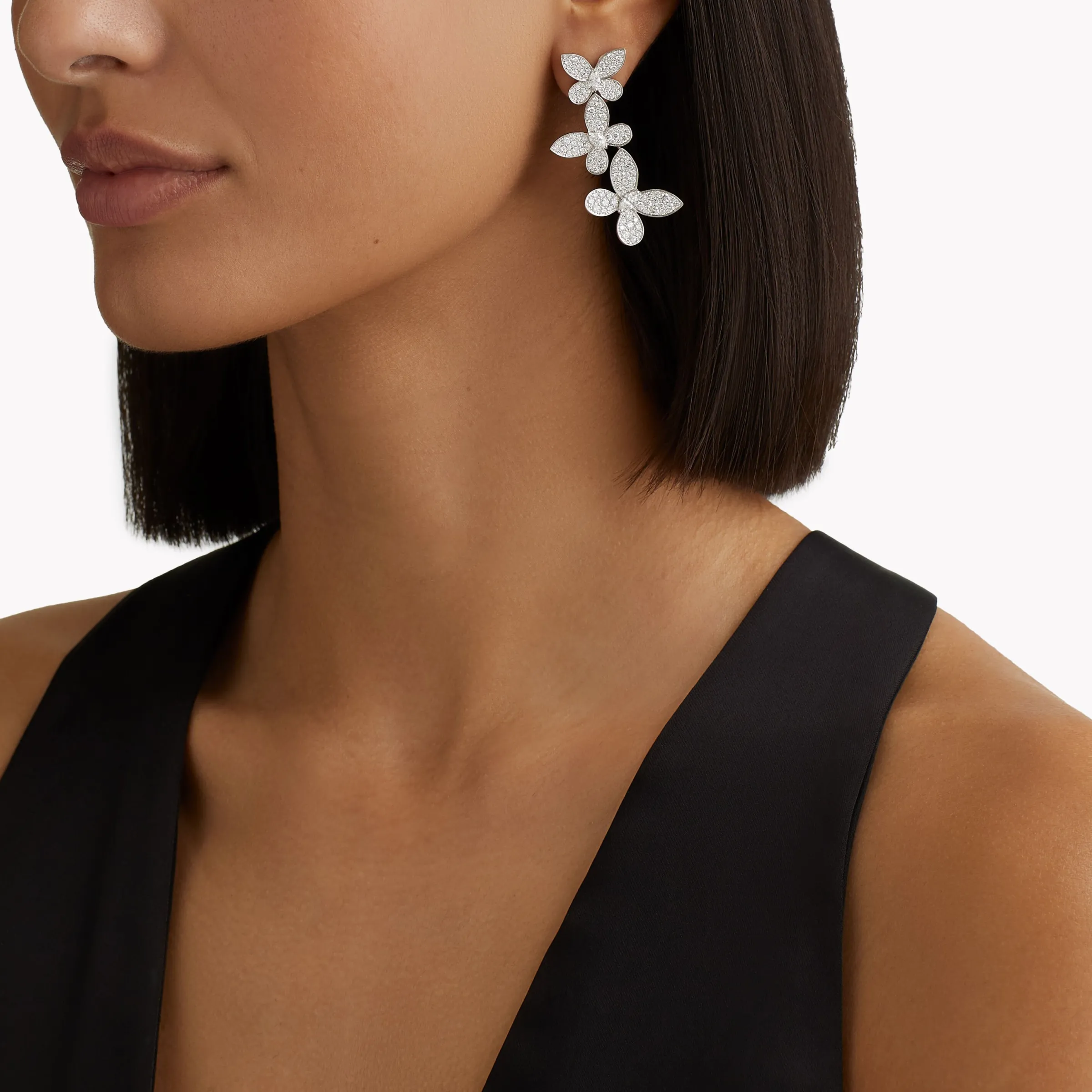Graff Triple Pavé Butterfly Diamond Drop Earrings^ White Diamond|Butterfly